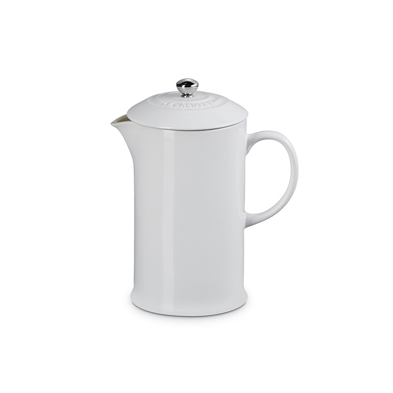 Stoneware Cafetiere with Metal Press, 1L, White-0