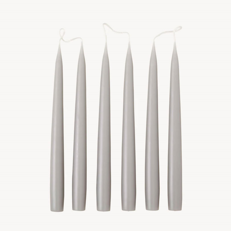 Set of 6 Tapered Dinner Candles, H25cm, Light Grey-0