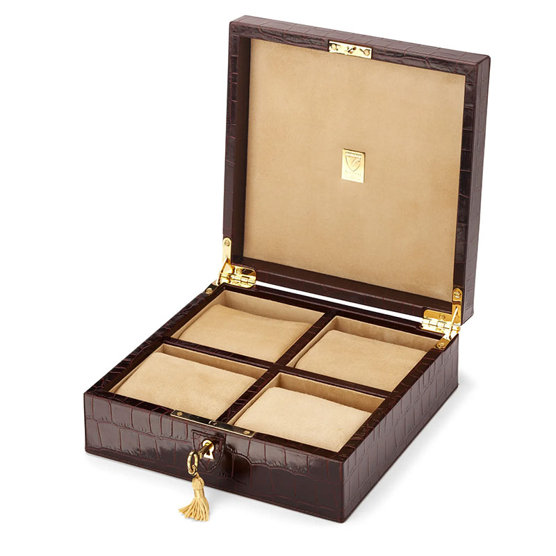 Square 4 Watch Box, L20.5 x W20.5cm, Amazon Brown Croc-2