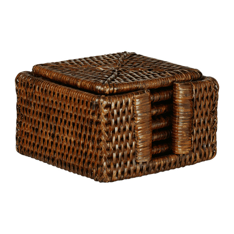 Rattan Set of 6 Coasters, 12cm, Brown-0