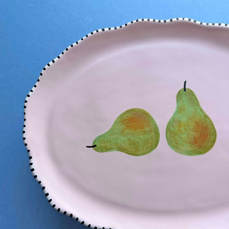 Minnie-Mae Studio Pair of Pears Serving Platter, 27cm x 21cm, Pink-2