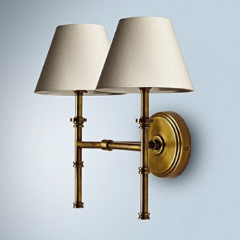 Double Wall Lamp Fitting, Chukka Antiqued Brass-0