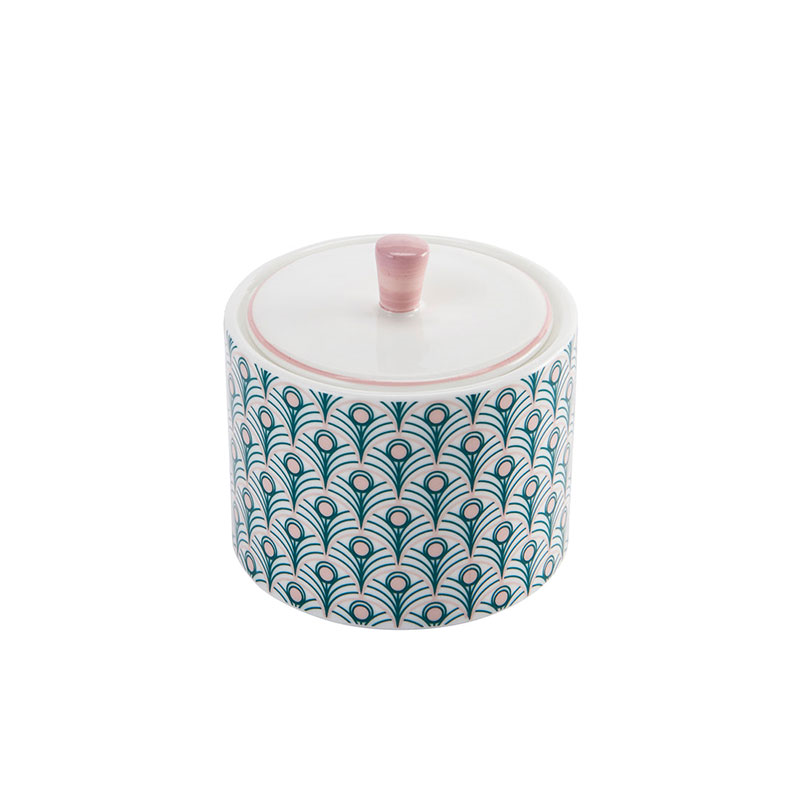 Peacock Sugar Bowl, 240ml, Teal & Blush Pink-3