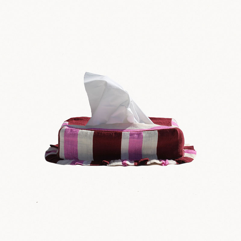 Stripe Tissue Box Cover, L21.5 x W12.5 x H7cm, Burgundy & Cerise-1