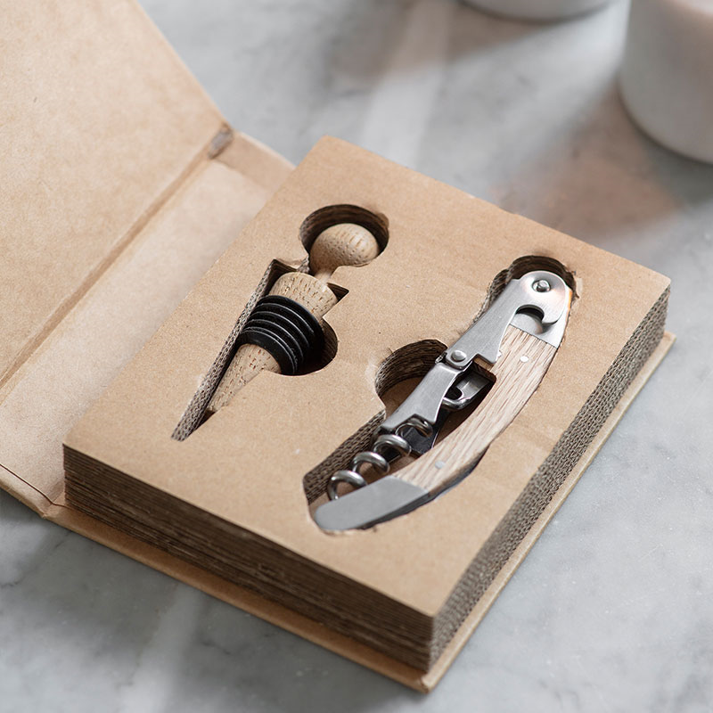 Bottle Opener and Stopper Set, Oak-0