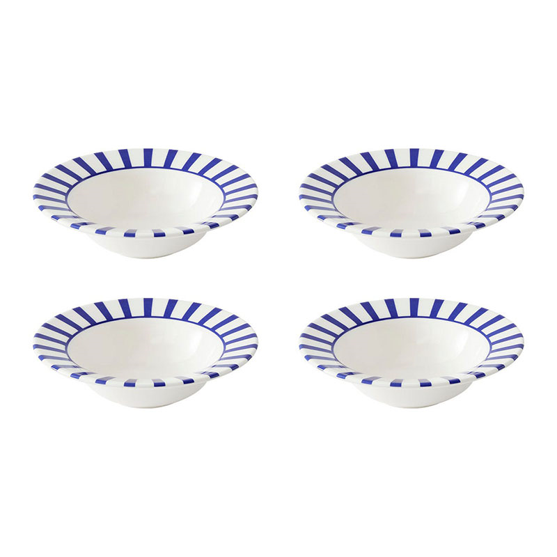 Stecatto Set of 4 Cereal Bowls, D19cm, White and Blue-1