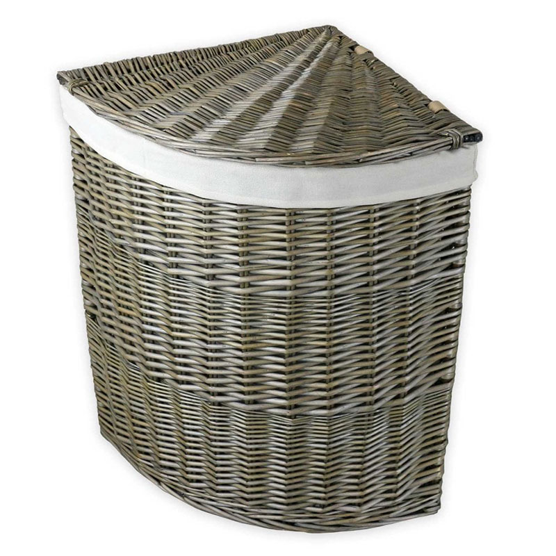 Willow Corner Laundry Basket, Ant. Wash, h.60cm-0