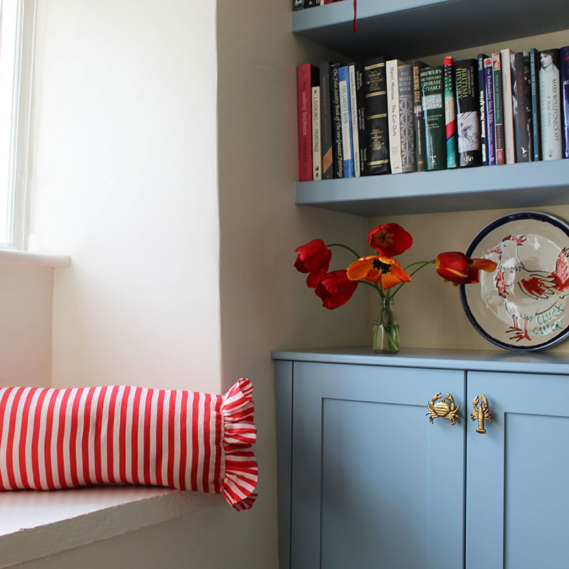 Stripe Bolster Cushion Cover, 50 x 20cm, Cherry Red-4