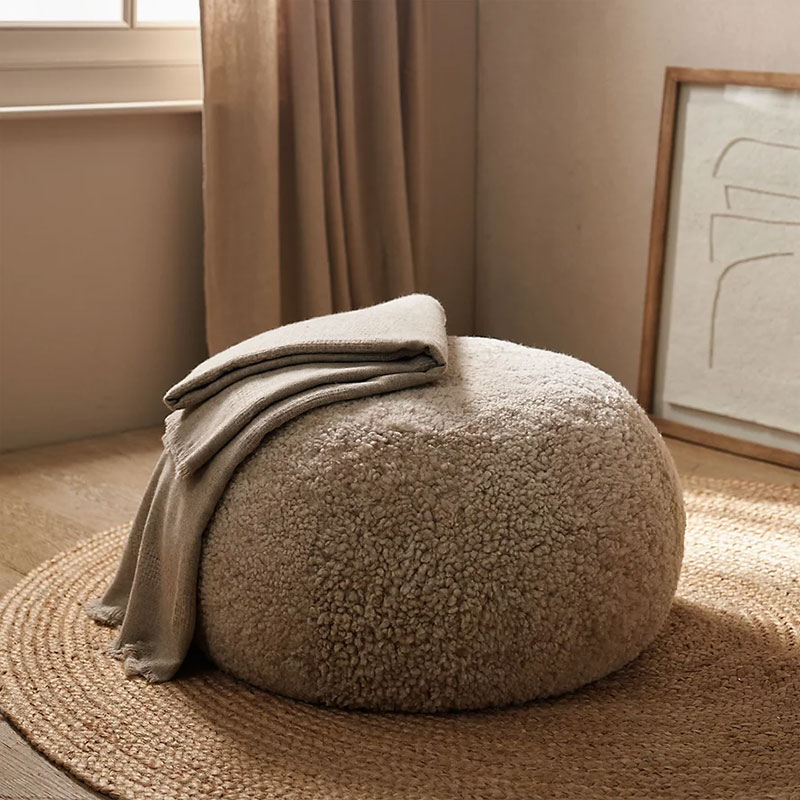 Sheepskin Cosy Pouffe, H35 x D60cm, Oatmeal-1