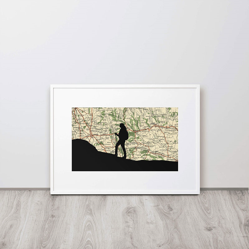 Personalised Map Print with Walking Silhouette Voucher, 40 x 30cm, White Frame-0