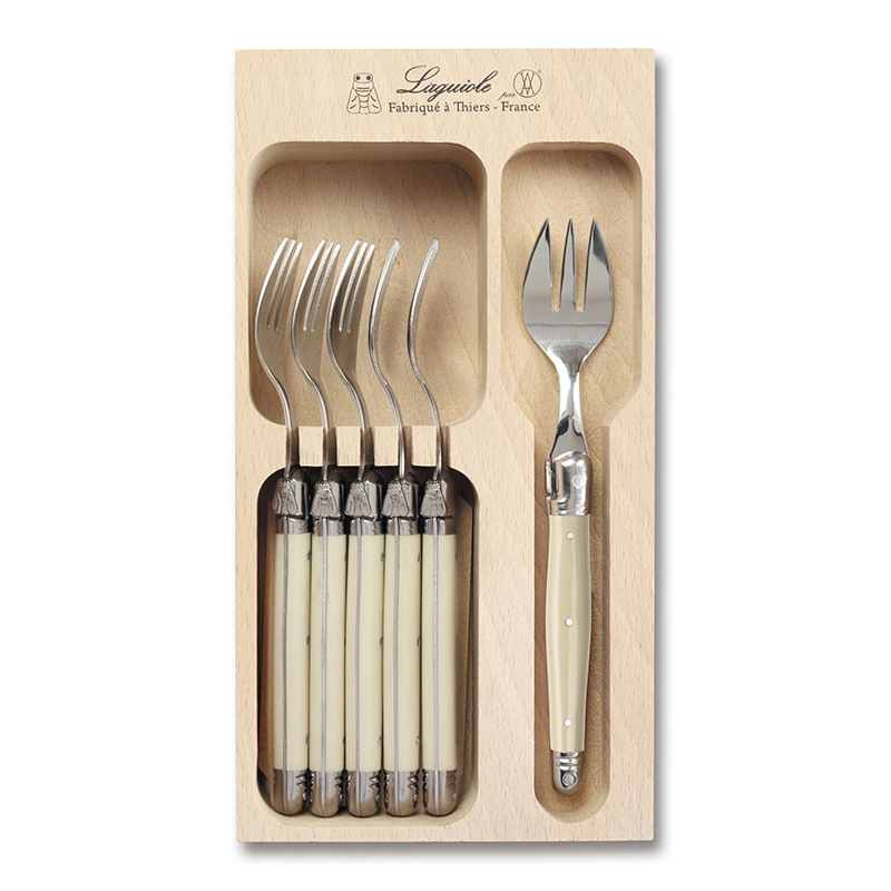 6 Piece Cake Fork Set in Tray, Ivory-0