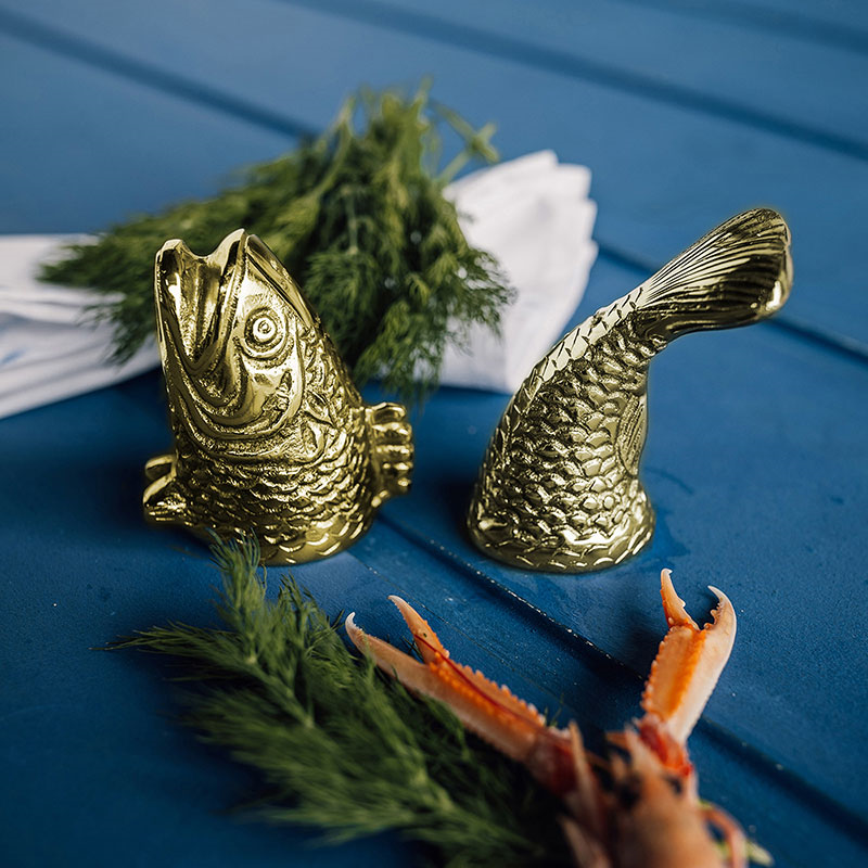 Fish Salt and Pepper Set, D6 x H9cm, Gold-0