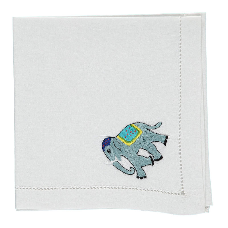 Elephant Set of 4 Napkins, 45 x 45cm, White-1