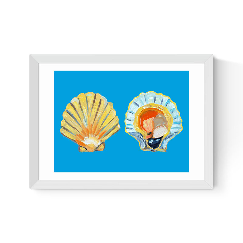 Alice Straker Scallops on Blue Framed Print, 45 x 33cm, Blue-0