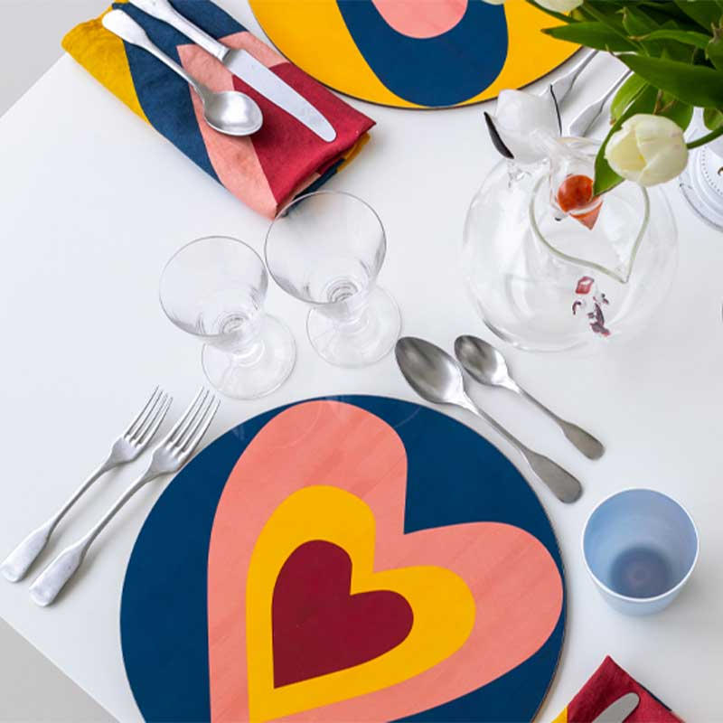 Heart Set of 6 Round Assorted Placemats, D34cm, Multi-4