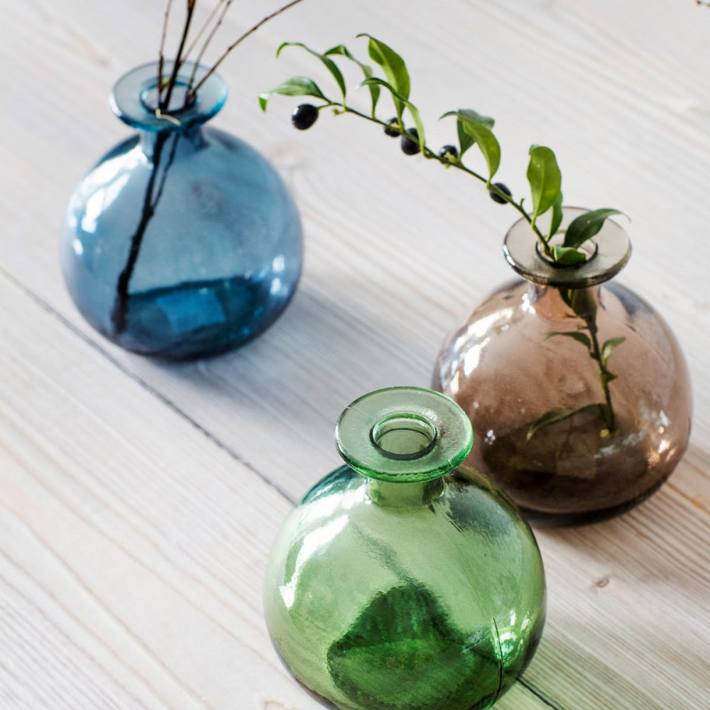 Round Bud Vase, Recycled Glass, Blue, 12cm-1