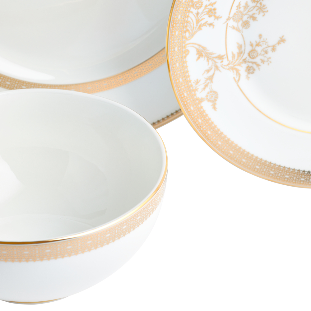 Lace 12 Piece Dinnerware Set, Gold-5