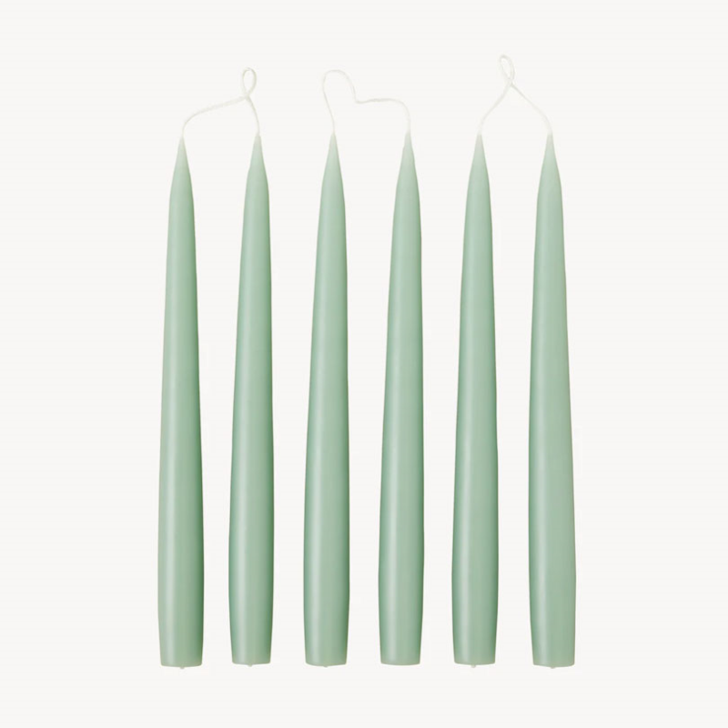 Set of 6 Tapered Dinner Candles, H25cm, Sage Green-0