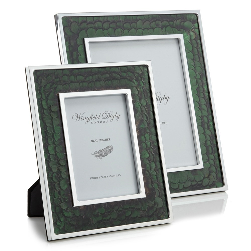 Feather and Glass Photo Frame, 5x7", Green Pheasant-0