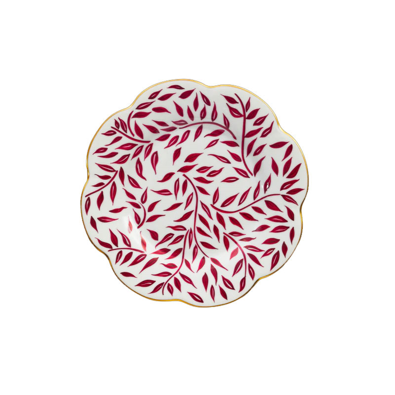 Leaves Dinner Plate, D28cm, Burgundy/Gold-0