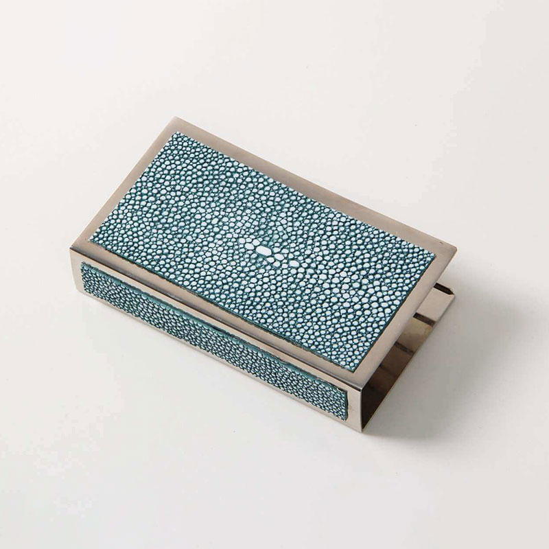 Large Match Box Holder, 13 x 7cm, Teal Shagreen-0