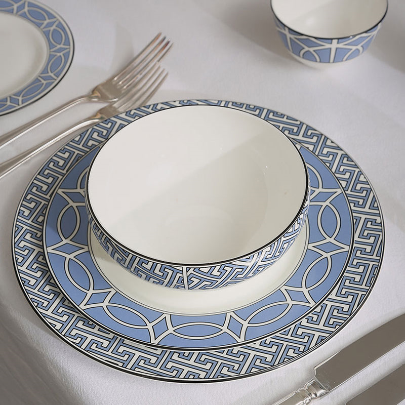 Maze Set of 2 Dinner Plate, D26cm, Cornflower Blue-7