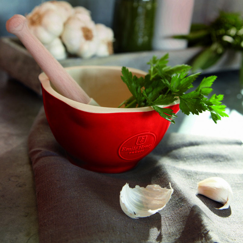 Ceramic Pestle & Mortar, Burgundy-1