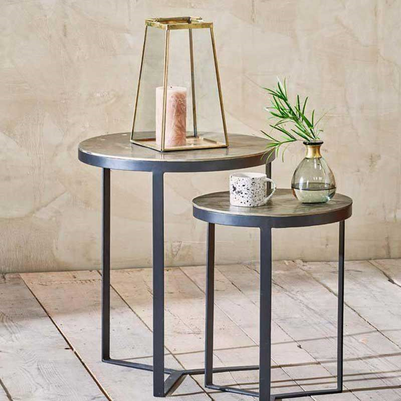 Maba Set of 2 nesting tables, Dia46cm, Antique Brass-0