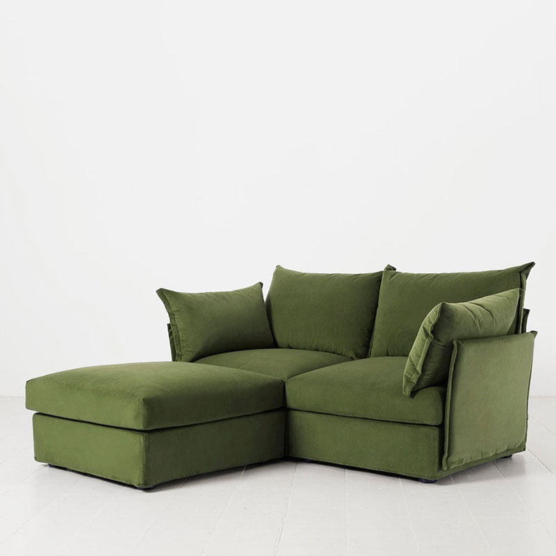 Model 06 Velvet 2 Seater Sofa With Chaise, Vine-2