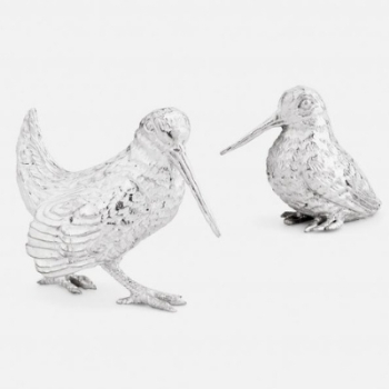 Figurines, Woodcock & Hen, Silver Plate-0