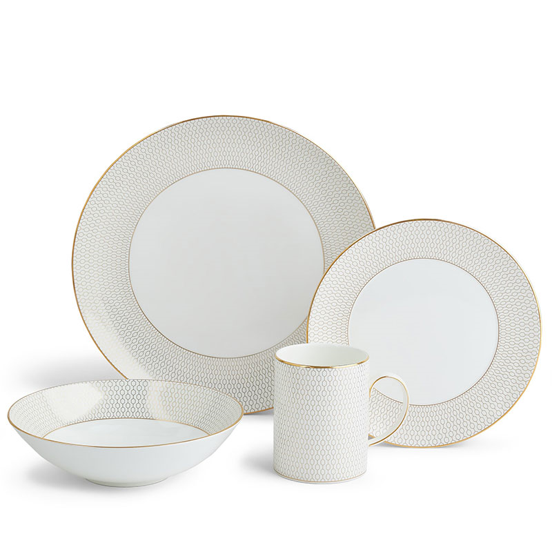 Gio Gold 4 piece dinnerware set, Gold/White-0