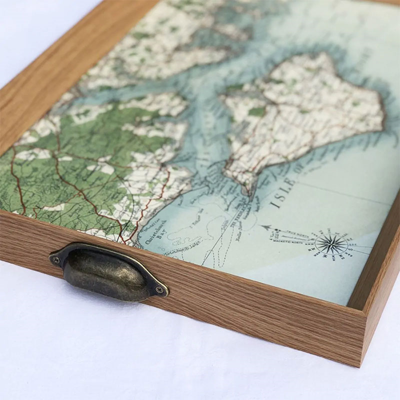 Personalised Drinks Tray with Map Voucher, 46 x 32cm, Oak, Oak-2