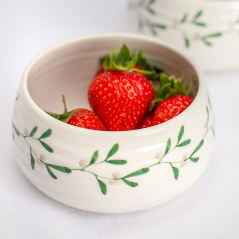 Mistletoe Set of 4 Small Serving Dish, D12cm, White/Green-1