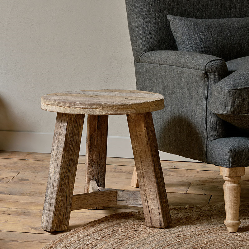 Ibo Reclaimed Wood Round Side Table, Natural-5