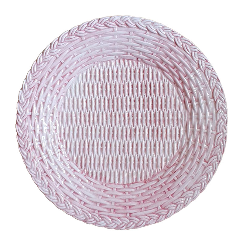 Wicker Dinner Plate, D21cm, Pink-0