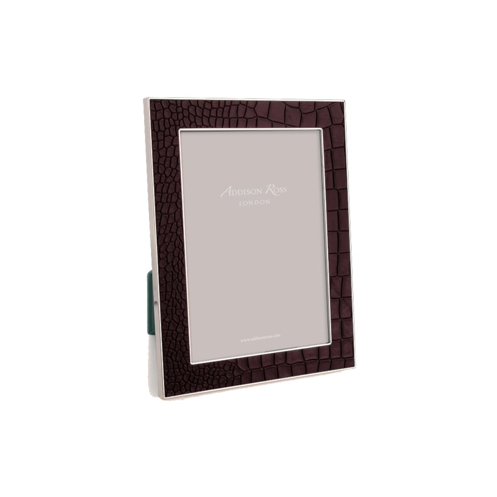 Faux Croc Photograph frame, 4 x 6" with 24mm border, Chocolate With Silver Plate-0