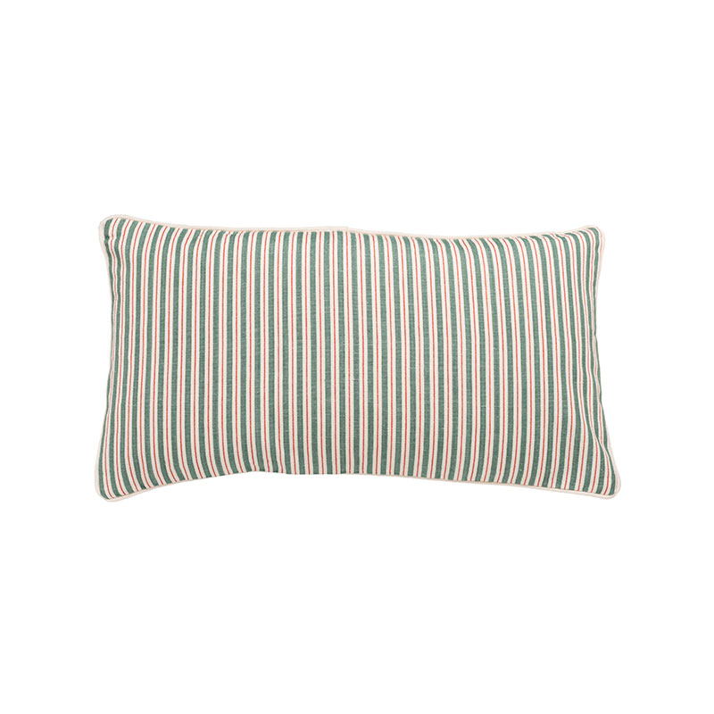 Garden Stripe Small Lumbar Cushion, 65 x 35 cm, Green / Red / White-1