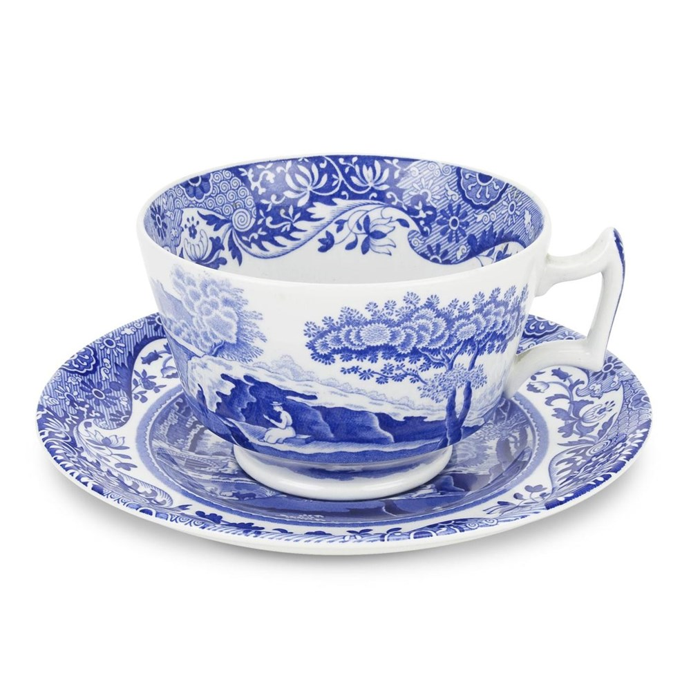 Blue Italian Set of 4 breakfast cups and saucers, 280ml-0