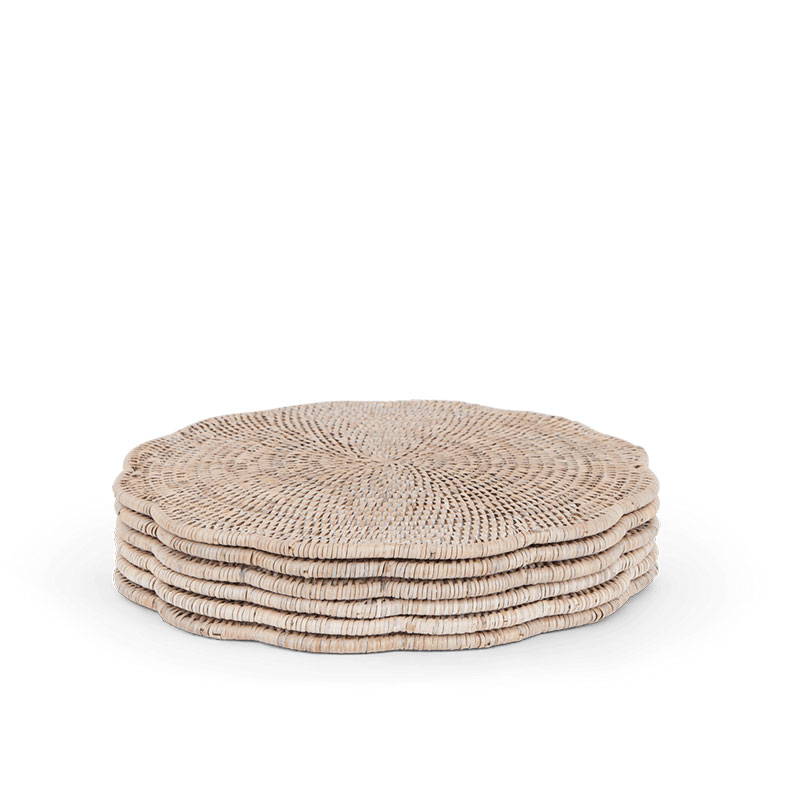 Ashcroft Set of 6 Scalloped Placemats, D35cm, Rattan-0