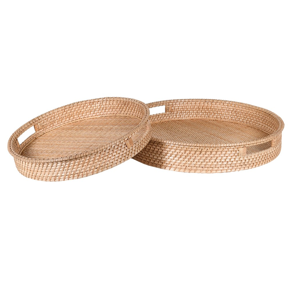 Round Set of 2 Trays, D90cm, Rattan-0