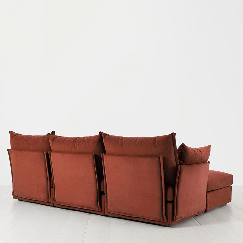 Model 06 Velvet 3 Seater Sofa With Chaise, Brick-2