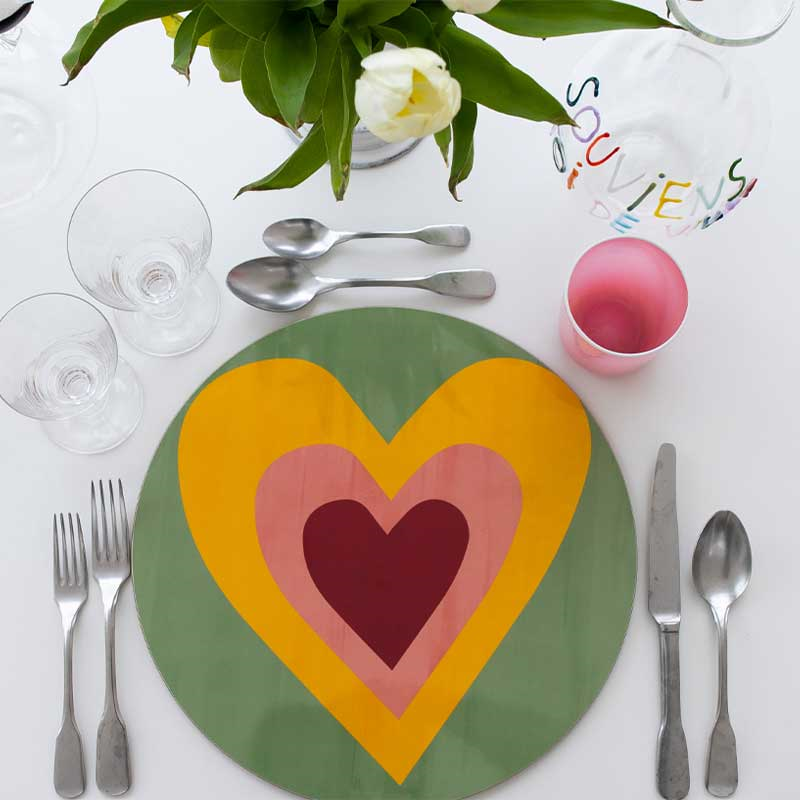 Heart Set of 6 Round Assorted Placemats, D34cm, Multi-6