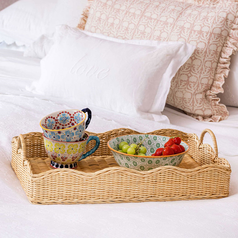 Rattan Scalloped Tray, Natural-0