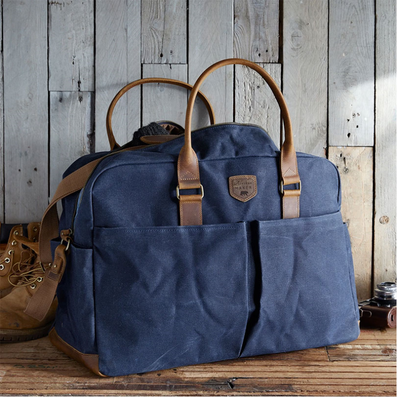 Waxed Canvas Weekend Bag, Navy-0