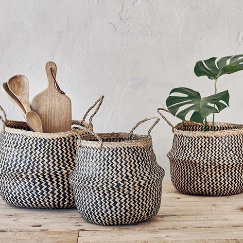 Ekuri Basket, Small, H38 x D30cm, Natural and Black-0