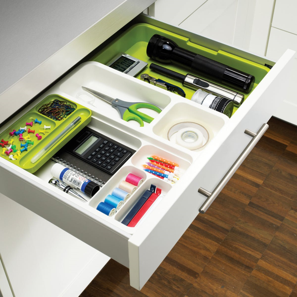 Drawer store cutlery drawer, White/ Green-1