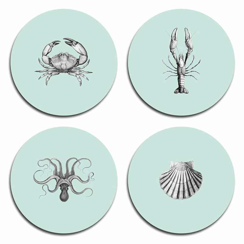 Shellfish Set of 4 Round Coasters, D10cm-0