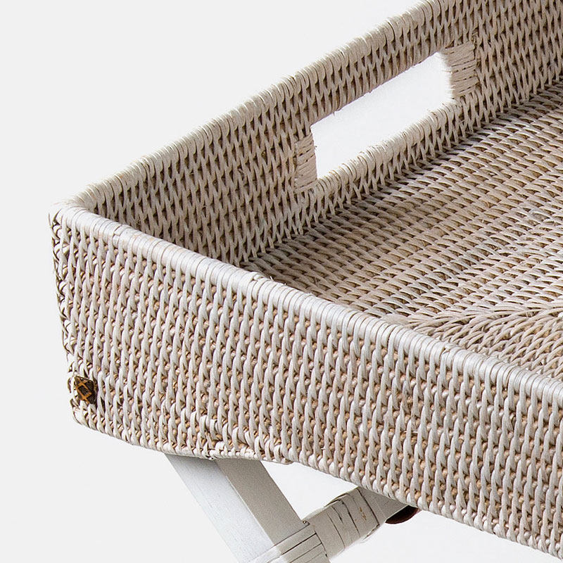 Savoy Rattan Butlers Tray, 65 x 40 x 75cm, White-3