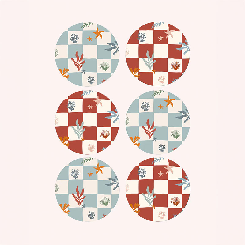 Nautical Checks Set of 6 Placemats, D29cm, Red & Blue-0