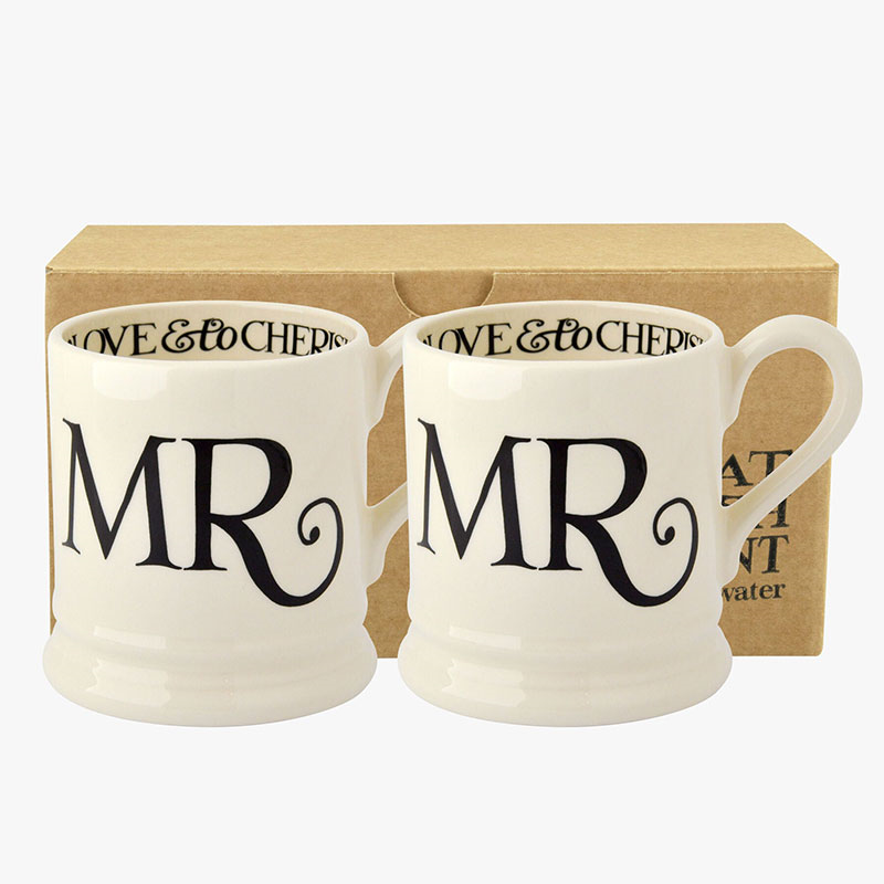 Black Toast Set of 2 Mr & Mr Mugs, 300ml, Cream-1